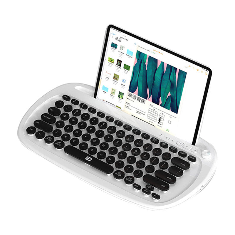 FUDE K520T Computer Laptop Keyboard Round Cap Mute 79-Key Wireless Bluetooth Keyboard with Tablet Slot Stand FUDE K520T Computer Laptop Keyboard Round Cap Mute 79-Key Wireless Bluetooth Keyboard with Tablet Slot Stand